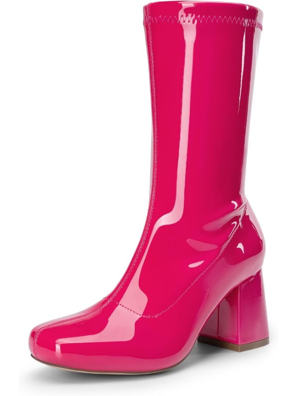 DREAM PAIRS Womens Hot Pink Low Block Heel Zipper Ankle Mid Calf Gogo Boot Shoes